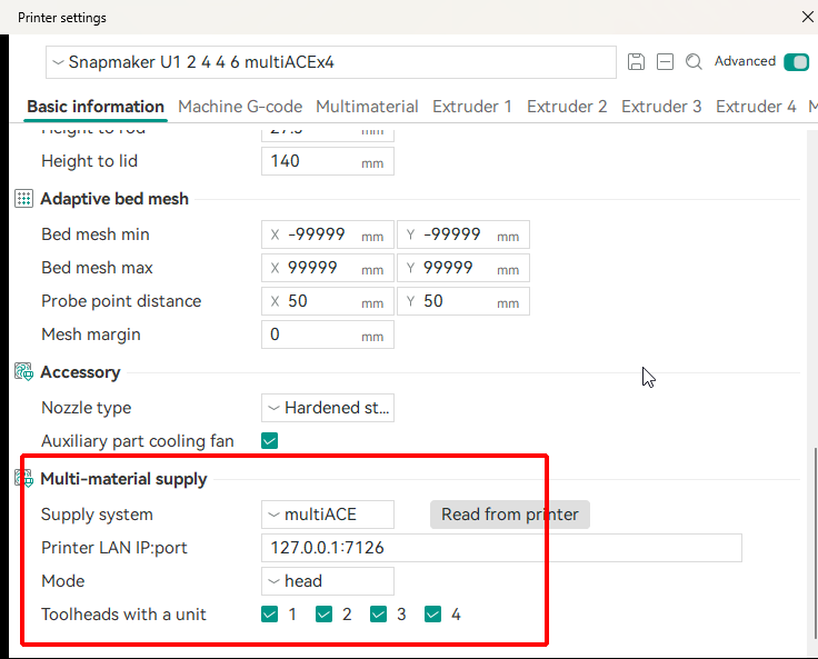 Supply system settings under Machine > Accessory