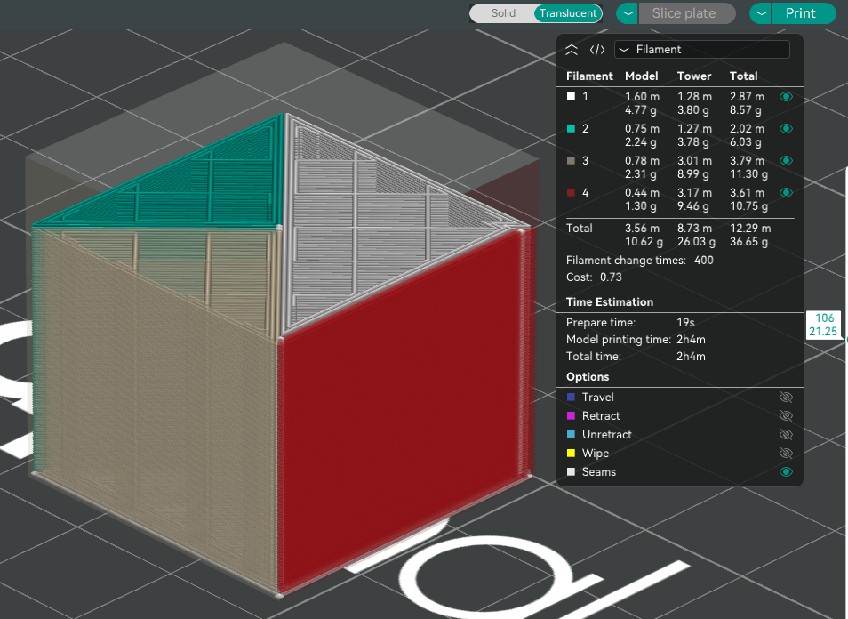 Translucent rendering in the sliced preview